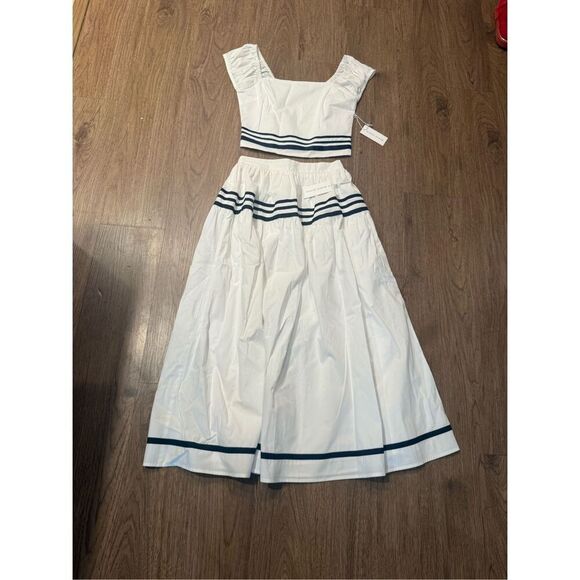 Moon River Stripe Shirred Crop Top & Midi Skirt Set NWT Size S 2-Piece Outfit - Picture 4 of 7